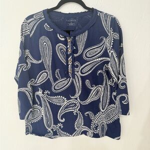 Talbots Navy and White Paisley Blouse
